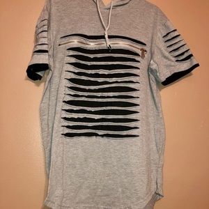 Ripped Distress Short Sleeve Chest Zipper & hood